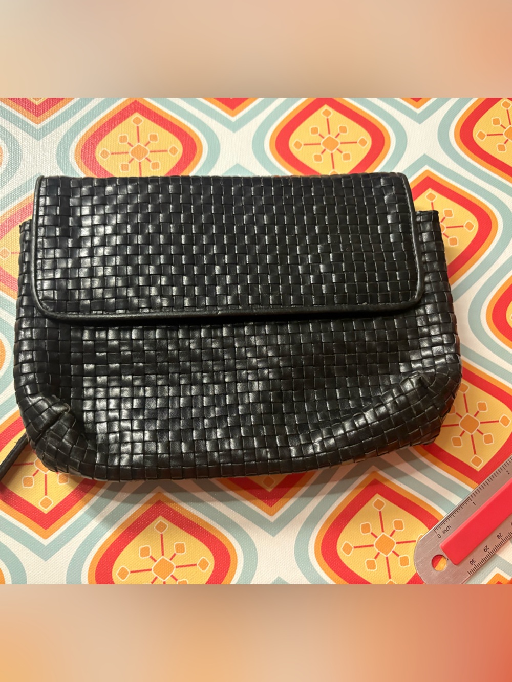 Gem Woven Black Leather Clutch Bag